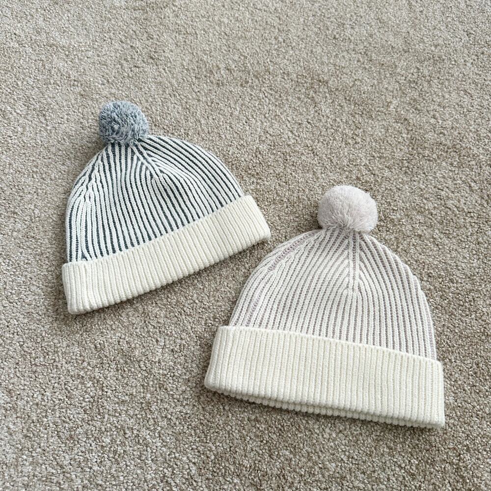 Quincy Mae Ribbed Pom Beanie Lot Blue And Pink Child 1-5Y